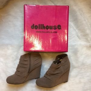 Dollhouse Zatty Wedge Booties Faux Suede